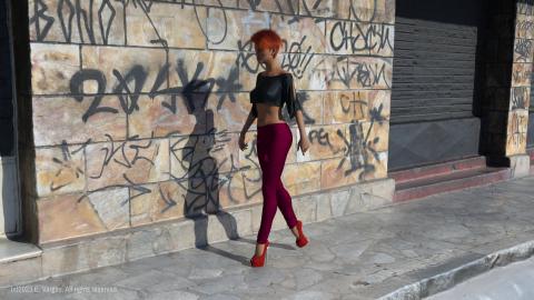 girl walking on the street, high heels on