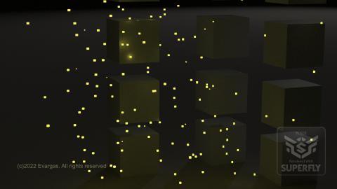 small yellow cubes floating in the dark.